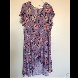 Purple floral faux wrap dress
